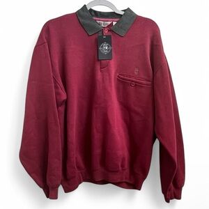Vintage Bill Blass Collared Pullover Burgundy Sweater Gray Collar Men's Size L